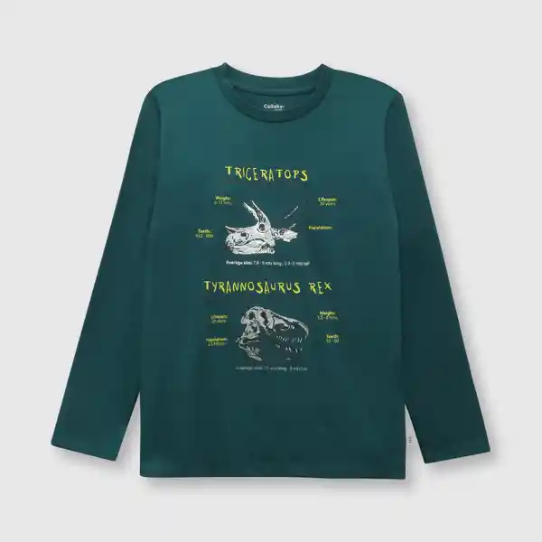Polera Dinosaurios de Niño Verde Pasto / Grass Talla 12A Colloky