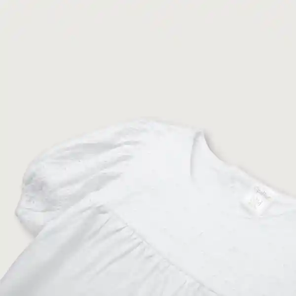 Polera Manga Globo de Niña Blanco Talla 6M Opaline