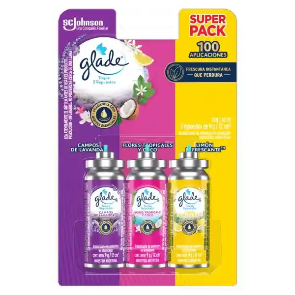 Aromatizante de Ambientes Glade Toque Repuesto Pack 9 g x 3 Und