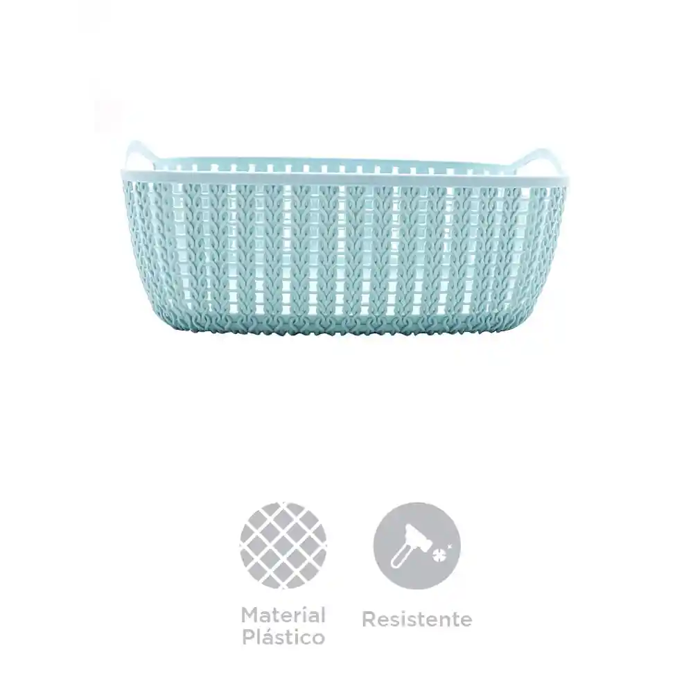 Miniso Caja De Almacenamiento Rectangular Trenzado Mediano Azul