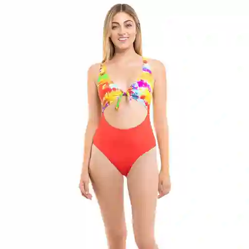 Trikini Con Nudo Ajustable Estampado Rojo Talla M Samia