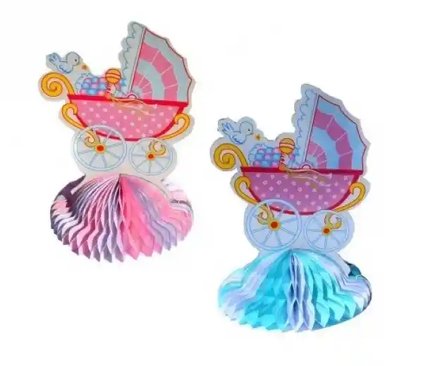 Centro de Mesa Coche Baby Shower Niño y Niña