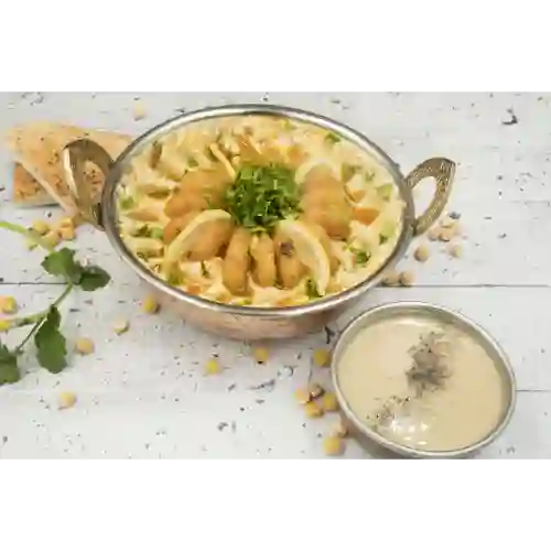 Humus con Camarones Al Pil Pil