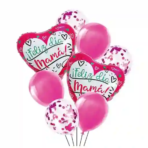 Set Globo Feliz Día Mamá Corazones Rosado