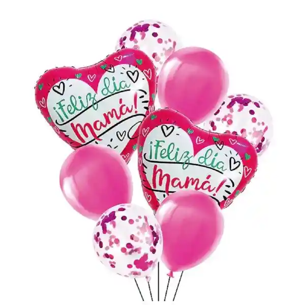Set Globo Feliz Día Mamá Corazones Rosado