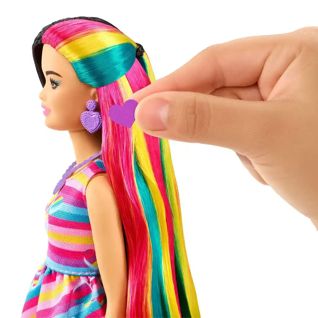 Barbie Muñeca Totally Hair Vestido de Rayas de Colores