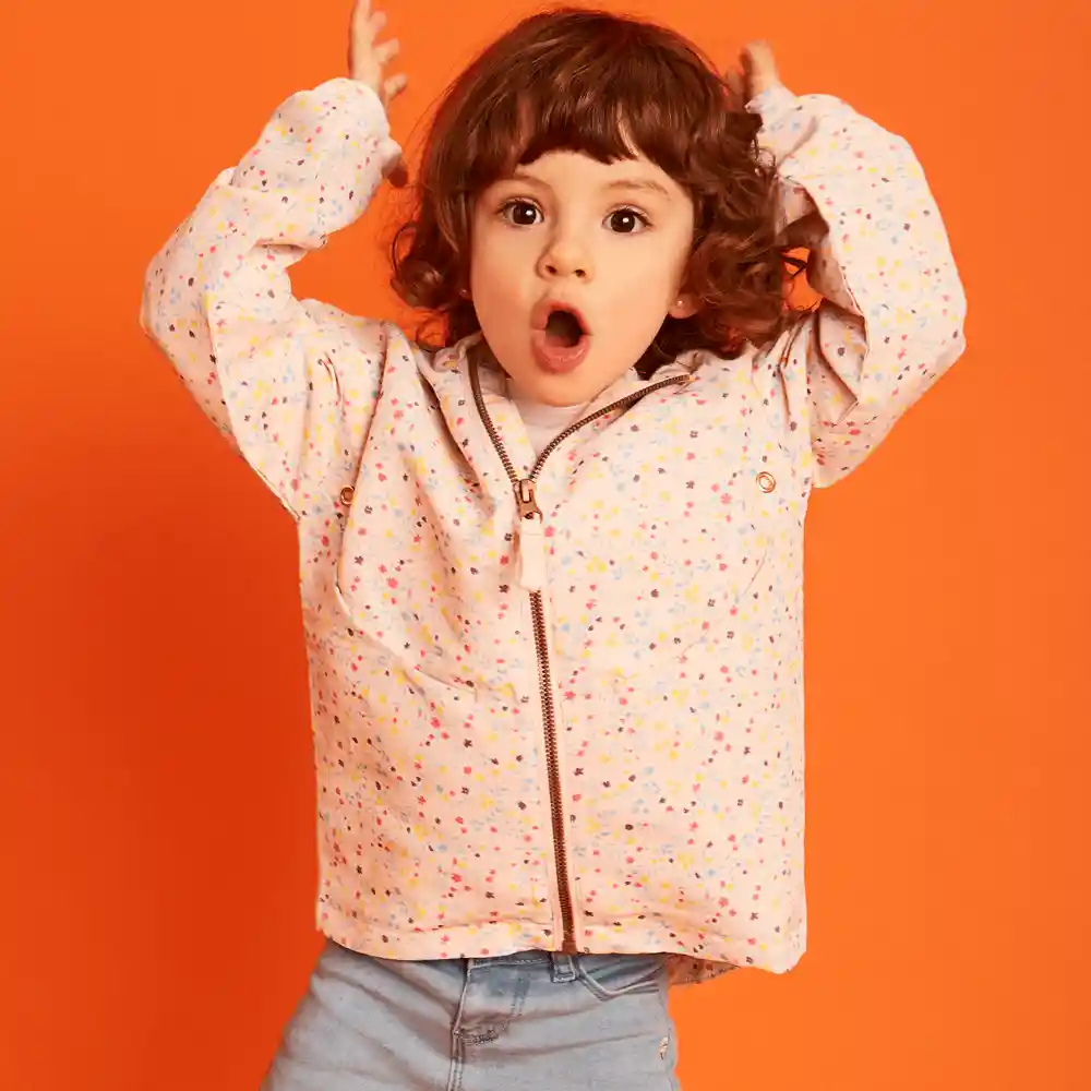 Chaqueta Liviana Flores Rosado T. 6/9 Meses