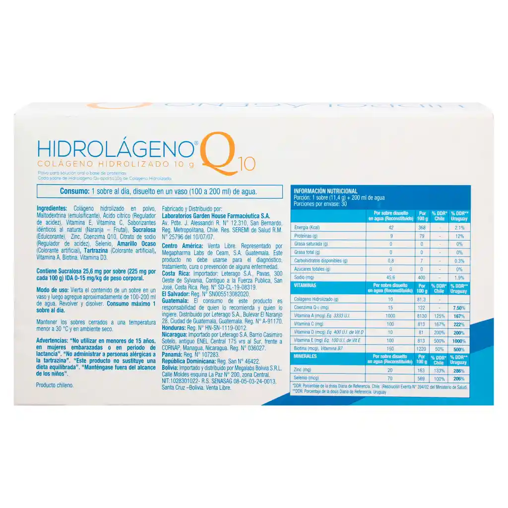 Colageno Hidrolizado Hidrolageno Q10 Sabor Naranja 30 Sobres