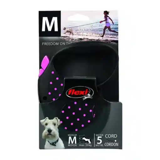 Flexi Correa Retráctil Dots Rosado Cordón Medium