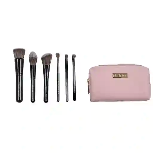 Blush-Bar Kit Brochas Para Cara y Ojos Con Cosmetiquero Rosado