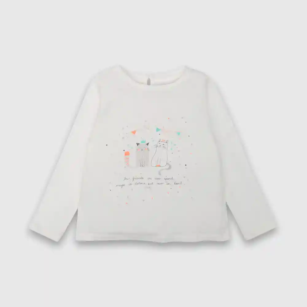 Polera Gatos De Niña Blanco Talla 24 Meses