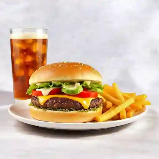 Hamburgesa italiana cn bebida y papas