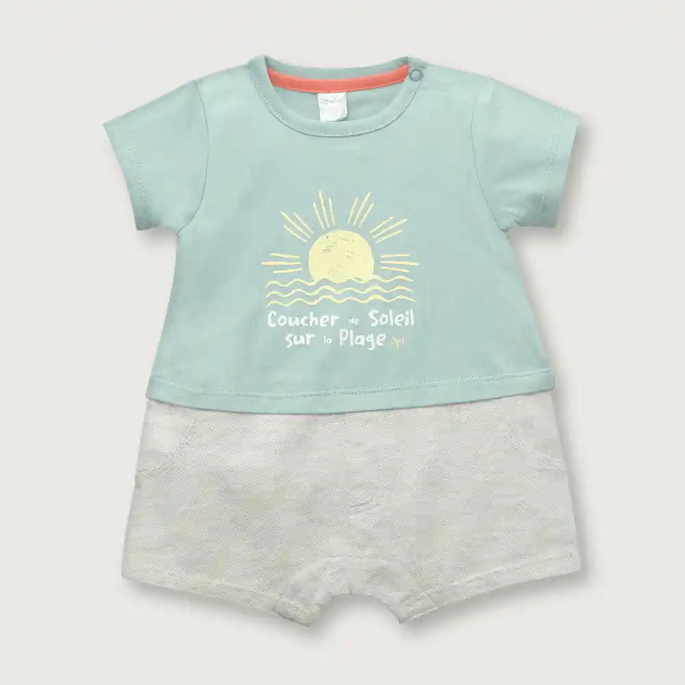 Bombacho Tipo Polera-short De Niño Verde Talla 9 Meses