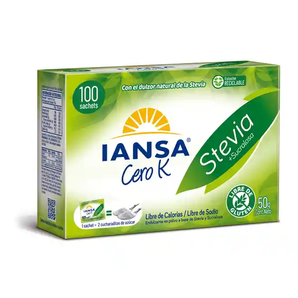 Iansa Endulzante Cero K Stevia Y Sucralosa En Sachet 100 Un