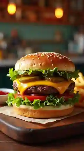 Tradicional Burger con Papas Fritas