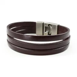 Pulsera Brazalete de Triple Cuero Marrón