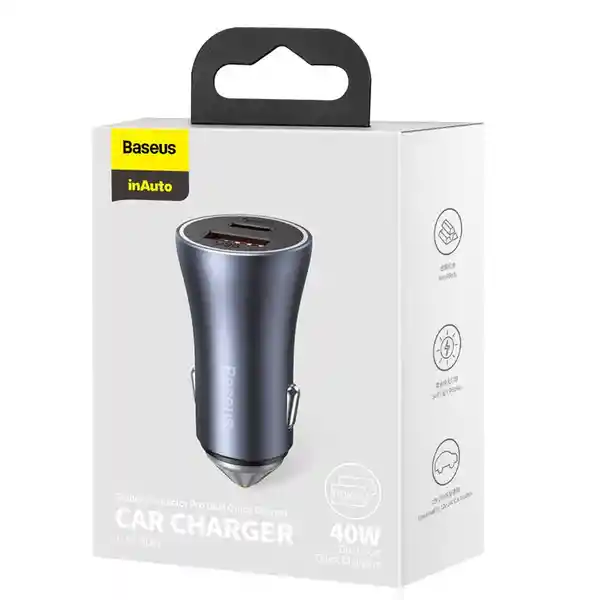 Baseus Cargador Doble Rápido Auto Pro USB + Tipo C 40W Gris