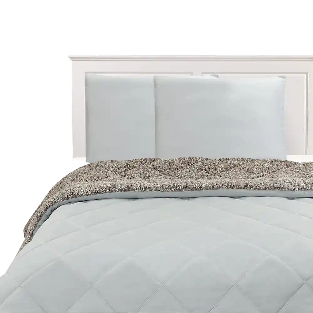 Plumón Krea Sherpa Liso Gris Claro 2 Plazas