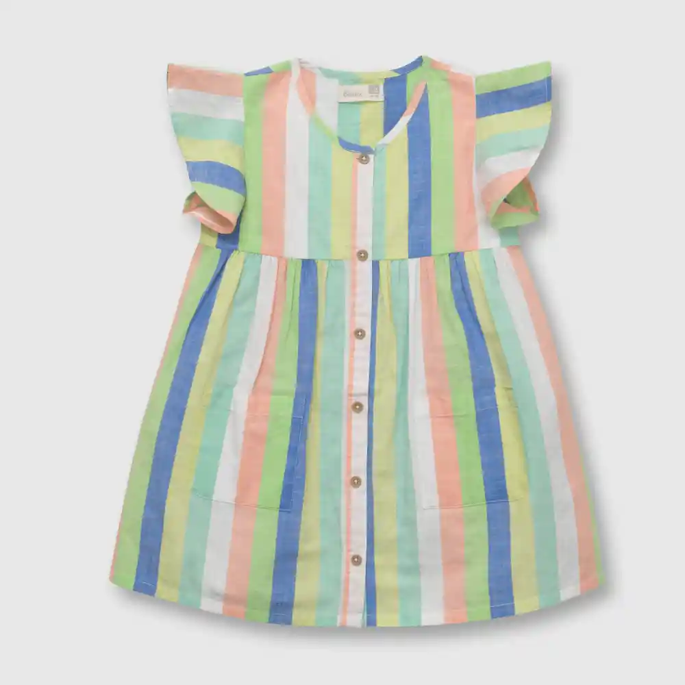 Vestido Listado De Niña Rosado Talla 6/9 Meses