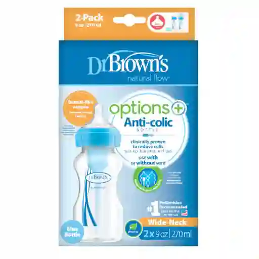 Dr. Browns Pack Mamadera Boca Ancha Options Azul 70 mL WB960
