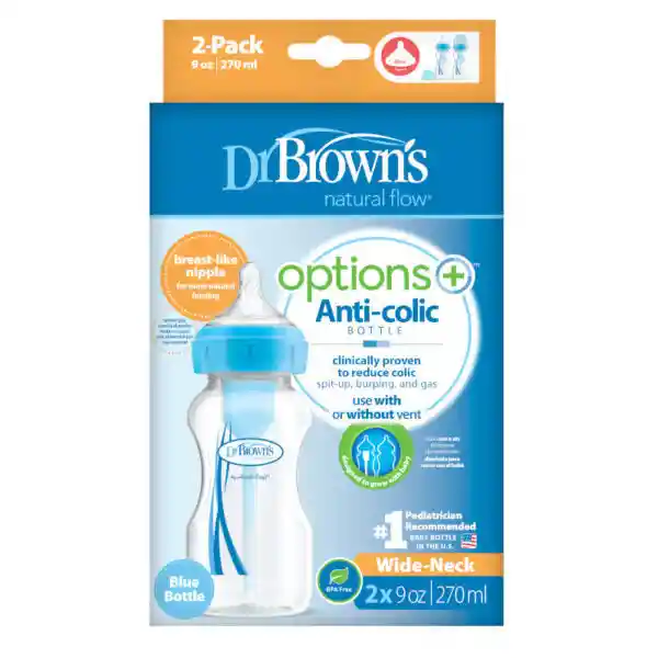 Dr. Browns Pack Mamadera Boca Ancha Options Azul 70 mL WB960