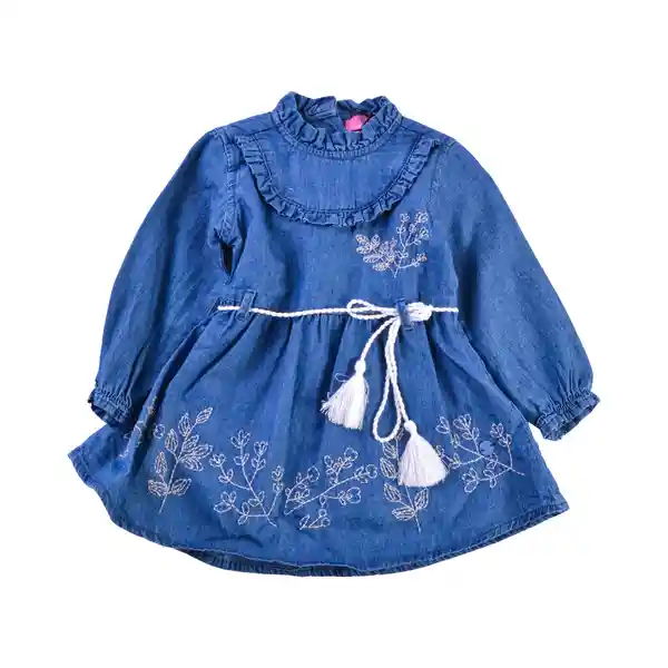 Vestido Mezclilla Manga Larga Bebé Niña Azul Talla 9 M Pillin