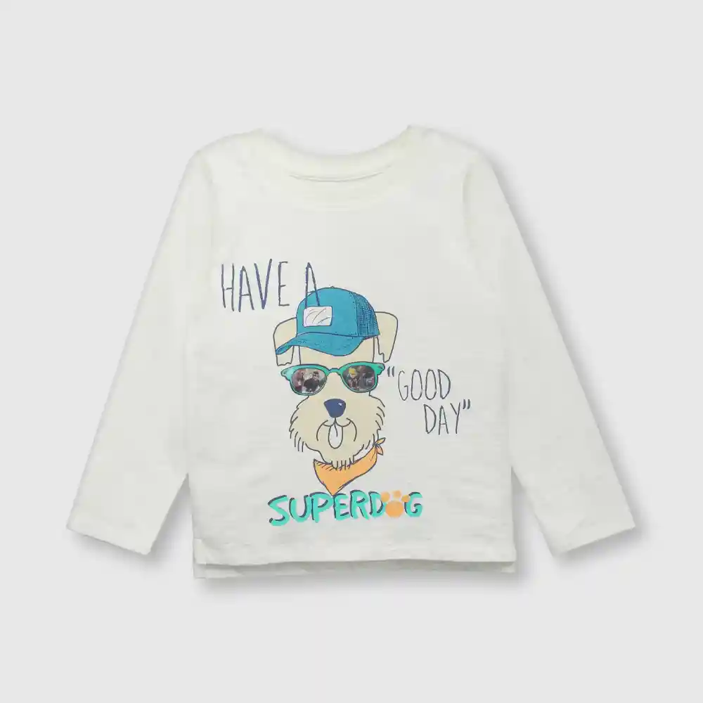 Polera De Bebé Perro Jockey Niño Blanca Talla 24m