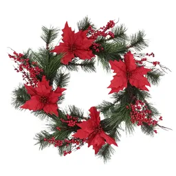 Corona de Flores y Hojas Navideña 55 cm Casaideas