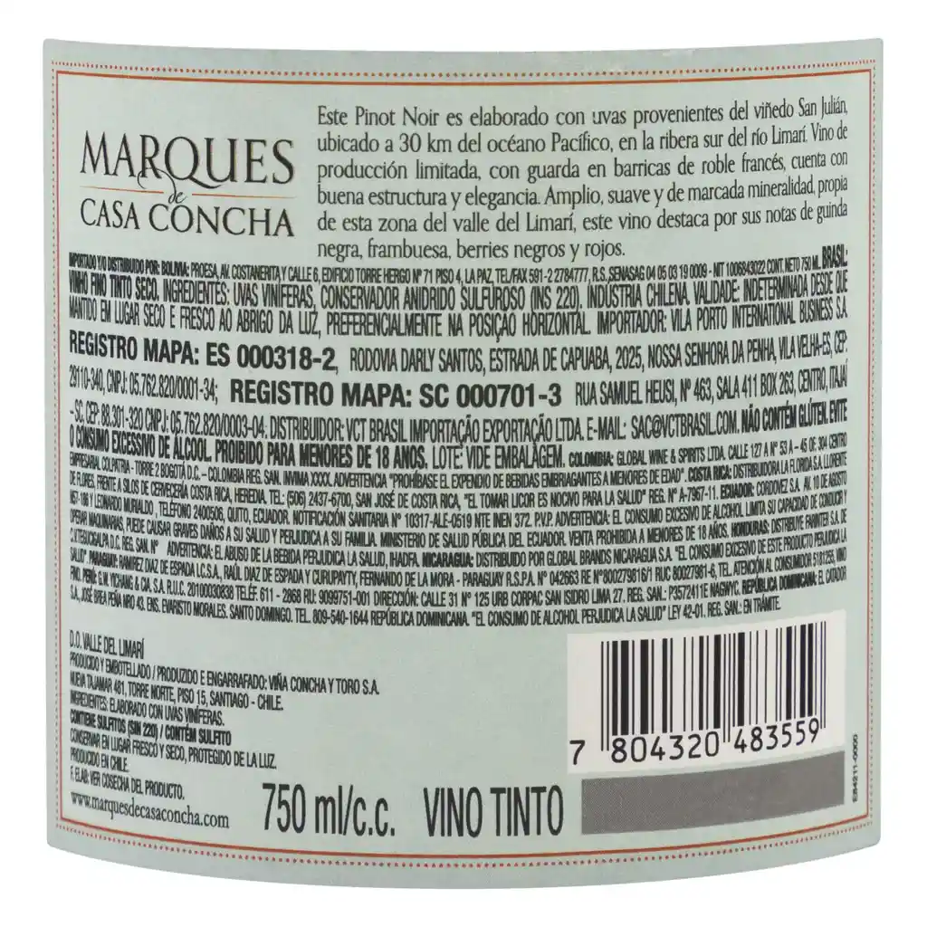 Marqués De Casa Concha Pinot Noir 2016 Botella