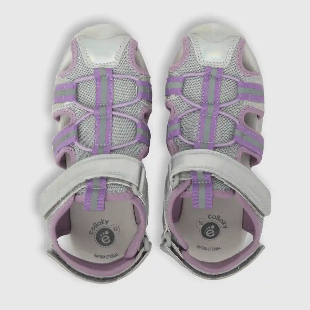 Sandalias Con Luces Velcro De Niña Gris Talla 33
