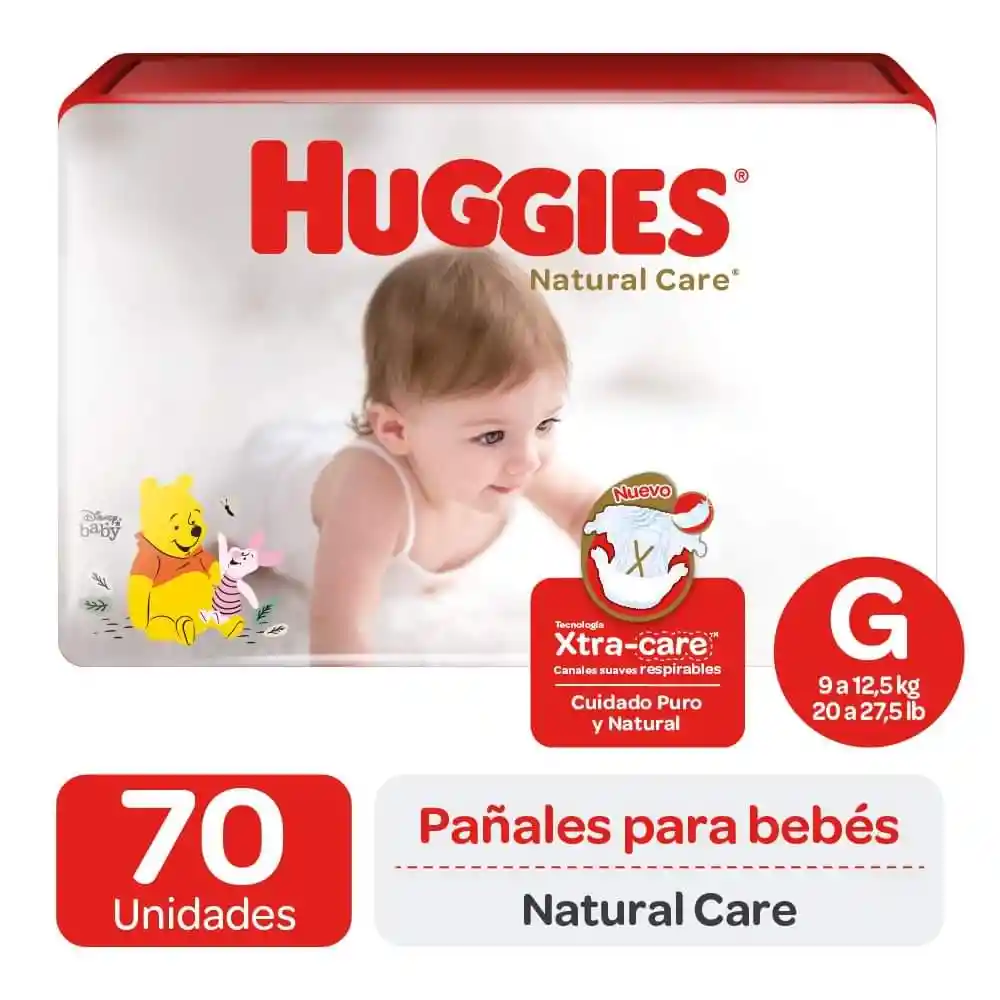 Huggies Pañales Desechables Natural Care Xtra Care Talla G