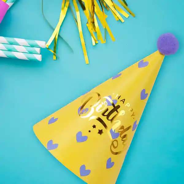 Gorro de Cumpleaños Con Corazones Morados Miniso