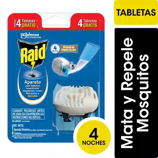 Insecticida Raid Eléctrico Tabletas Mosquitos y Zancudos Aparato x4