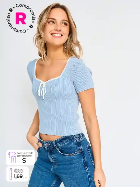 Index Súeter Manga Corta Decontraste Color Celeste M S25