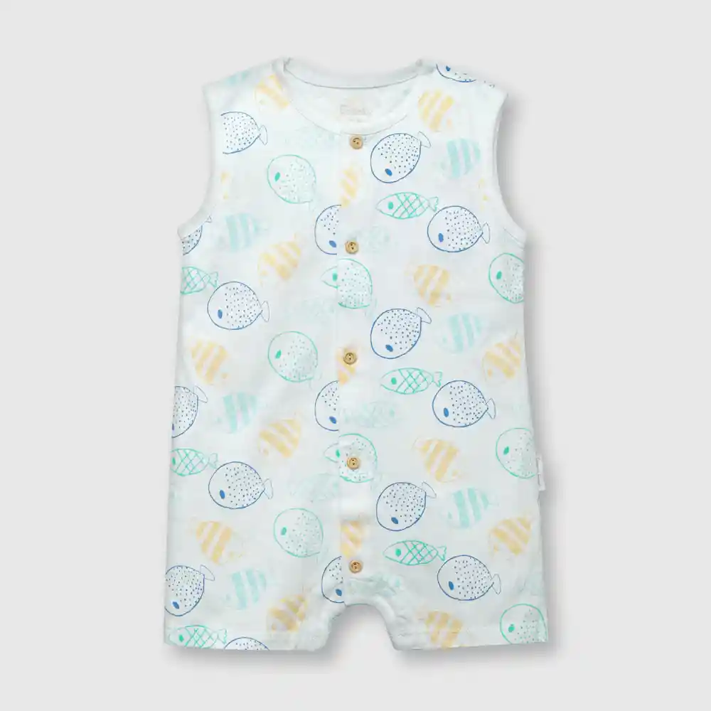 Enterizo Osito De Peces Bebé Niño Blanco Talla 3/6m