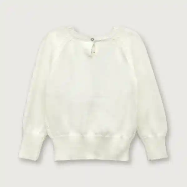 Sweater Manga Raglán Con Calado de Niña Blanco Talla 6M Opaline