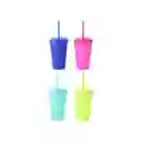 Set Vaso Con Tapa y Bombilla 360 mL Miniso