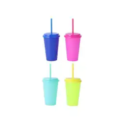 Set Vaso Con Tapa y Bombilla 360 mL Miniso