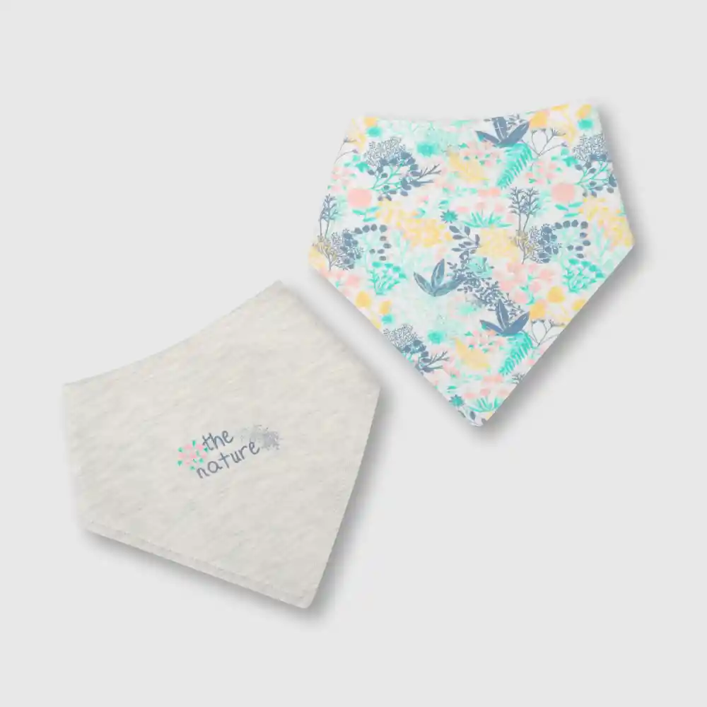 Pack Babero Bandana Flores Bebé Niña Gris Talla Tu