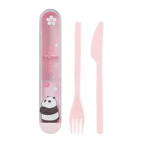 Miniso Set de Cubiertos Con Estuche we Bare Bears Panda Rosa