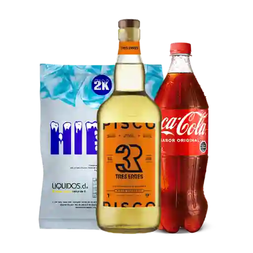 3R Pisco 35 + Coca-Cola Gaseosa + Hielo Líquidos
