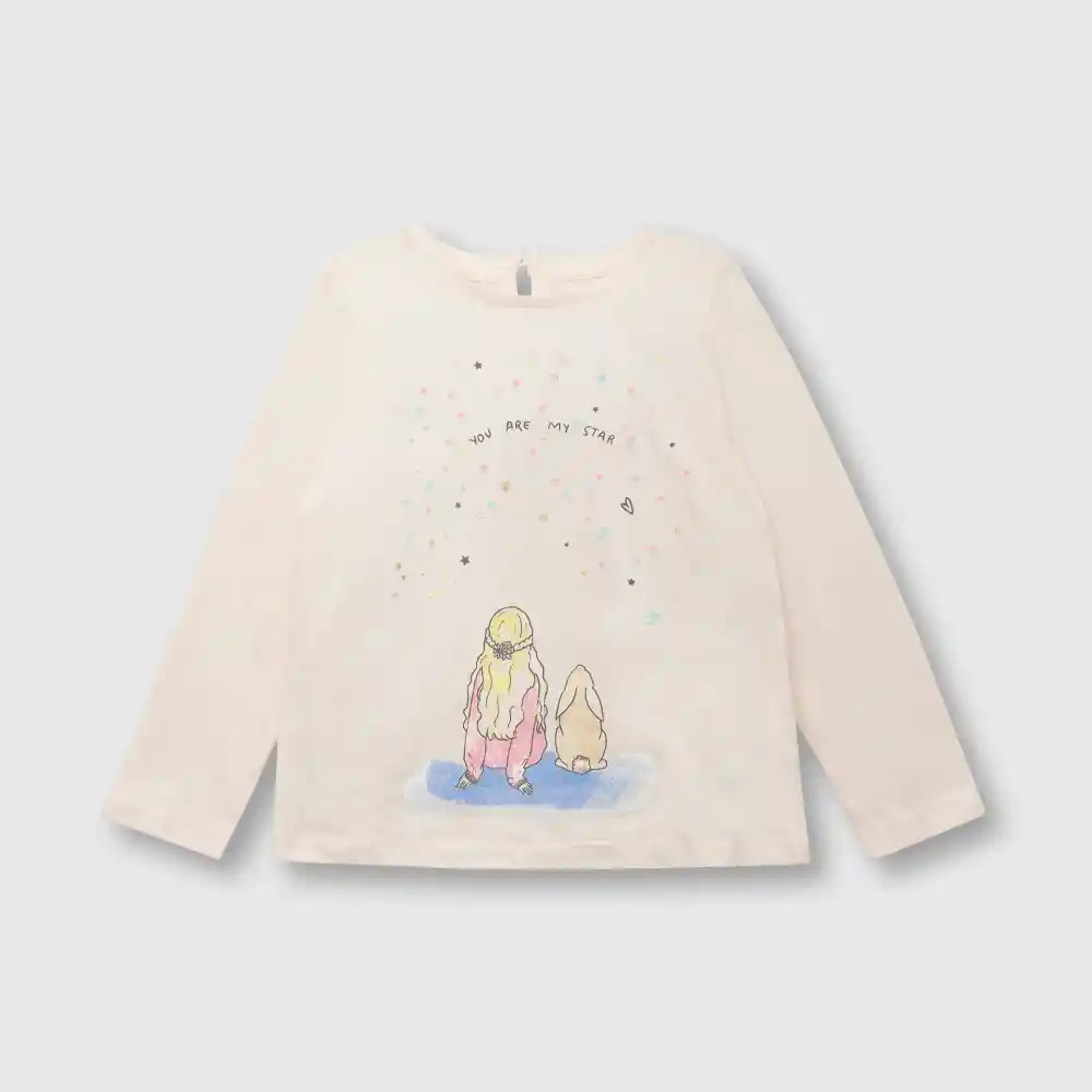 Polera Cielo Estrellado Para Bebé Rosado Talla 9/12 M