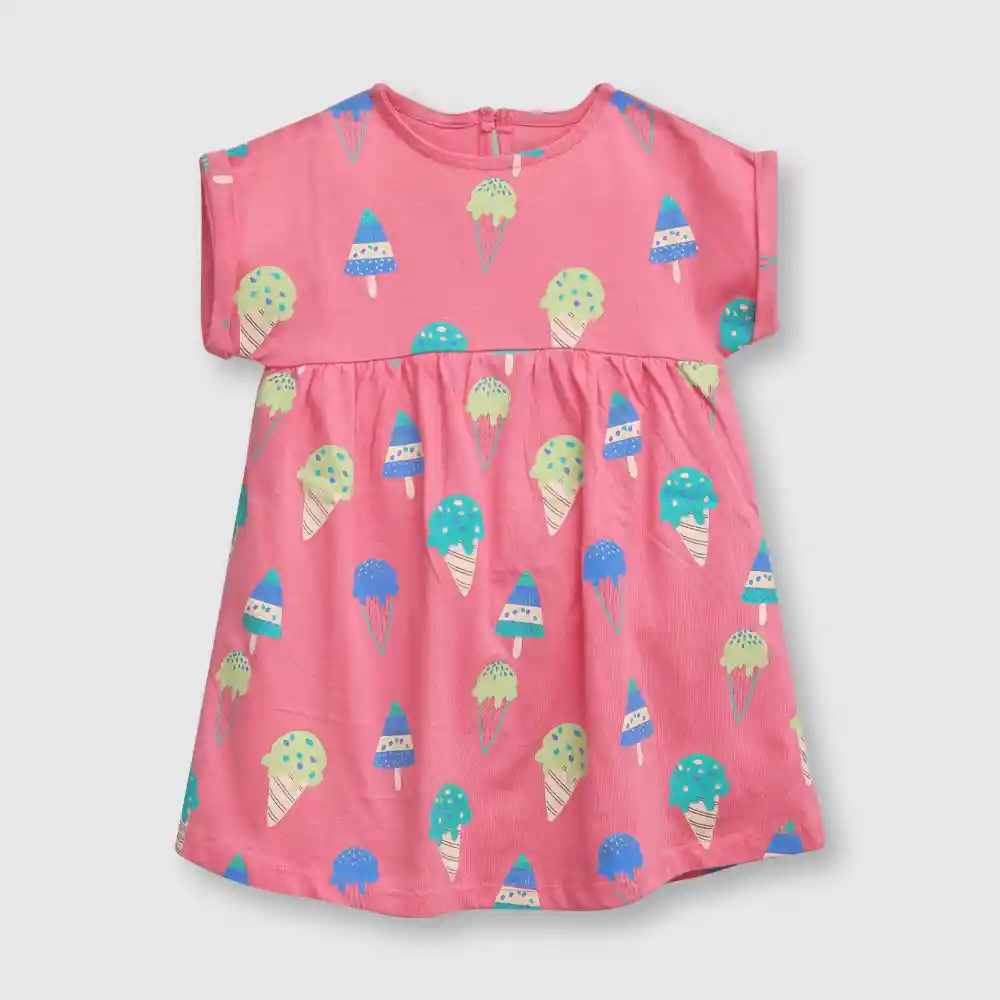 Vestido Estampado De Bebé Niña Rosado Talla 12/18m