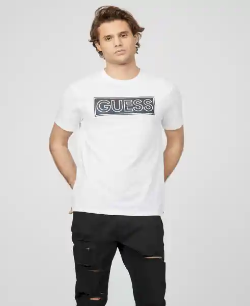 Polera Klipper Logo Reflective Crew Blanco Talla XL Guess