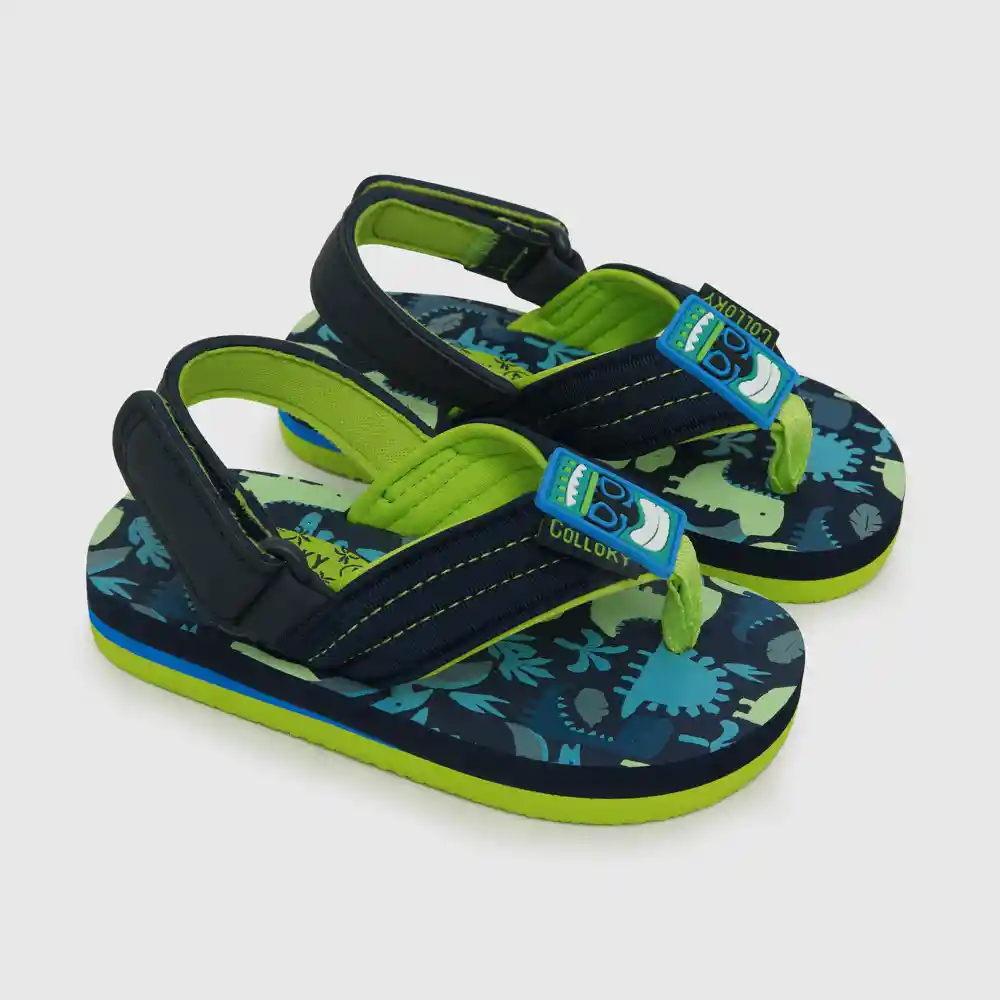 Sandalias Hawaiana Velcro Corto Para Niño Azul Talla 27