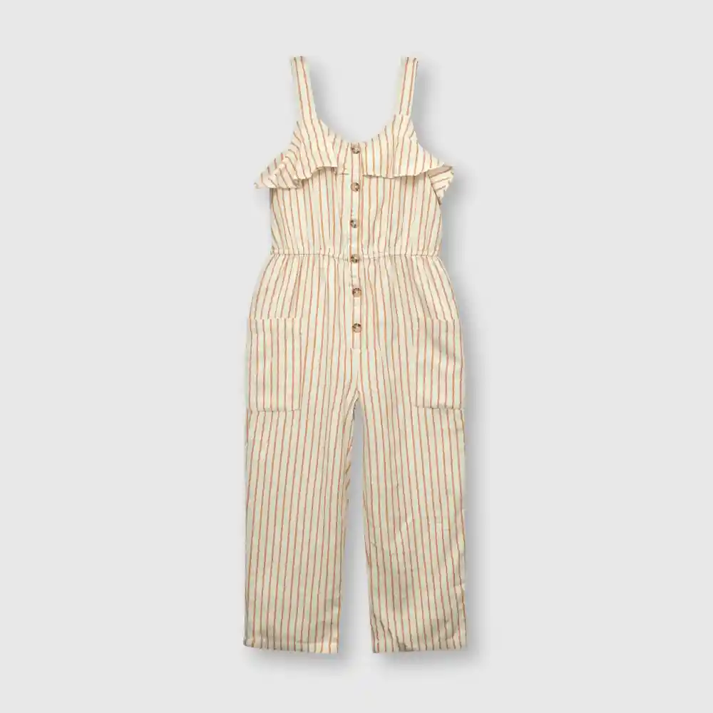 Enterizo Listado De Niña Beige Talla 4a