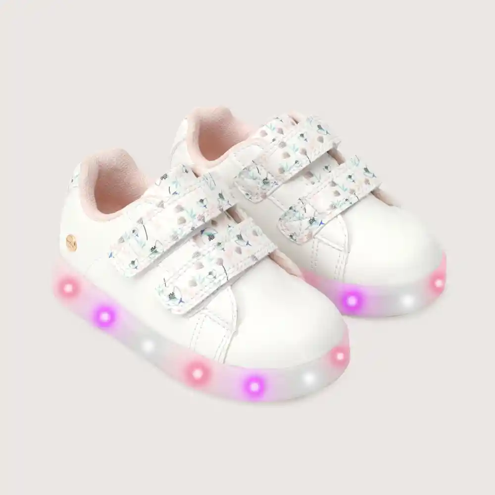 Zapatillas Luces De Velcro Para Niño Blanca Talla 27