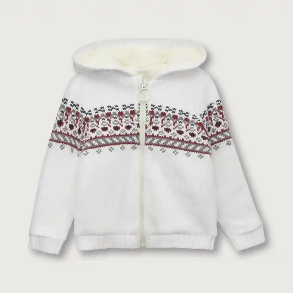 Polera Con Cierre Y Gorro Niño Crema Talla 9m