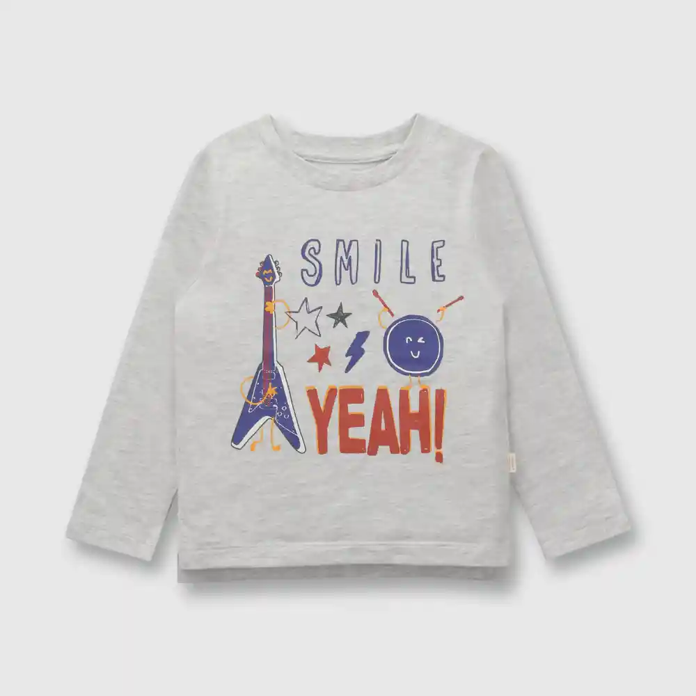 Polera Smile Yeah! De Bebé Niño Gris Talla 12/18 Meses