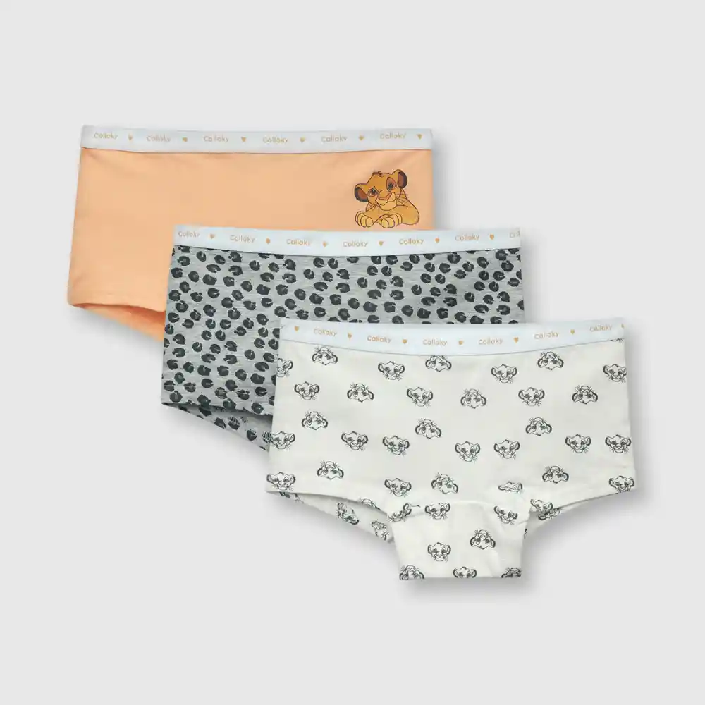 Pack Calzón Simba De Niña Gris Y Salmón Talla 6a